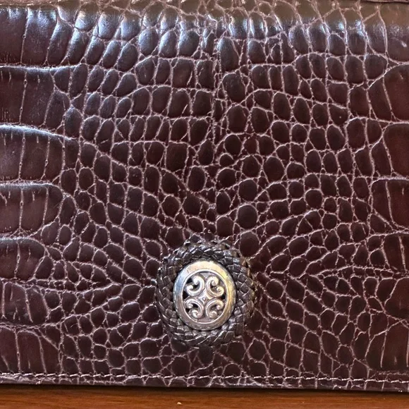 🌟7xHP🌟VTG 90s Brighton Croco Embossed Brown & Black Leather Organizer Wallet Bag - Picture 2 of 15